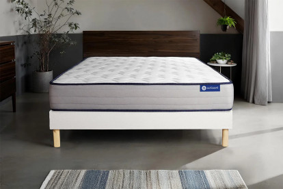 Ensemble Matelas Sommier 130x190 cm - Sommier Blanc (en kit) - Actimemo Form