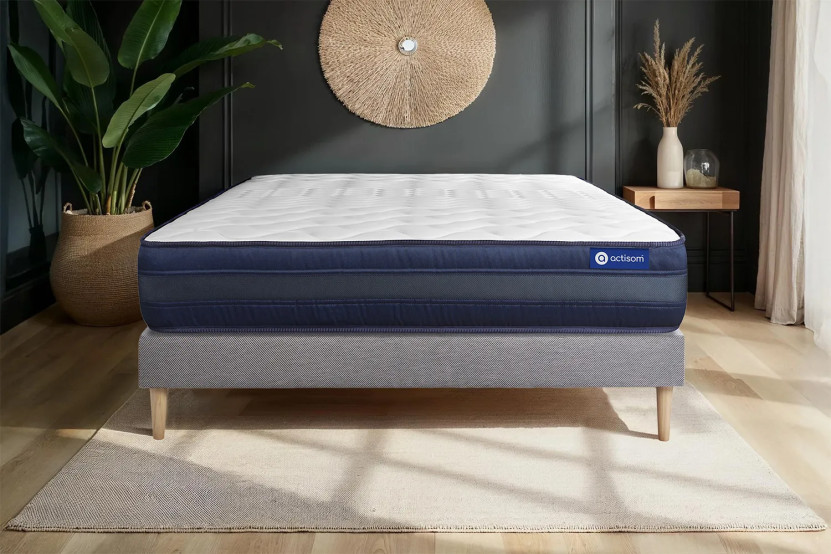 Ensemble Matelas Sommier 135x190 cm - Sommier Gris (en kit) - Actiflex Tech