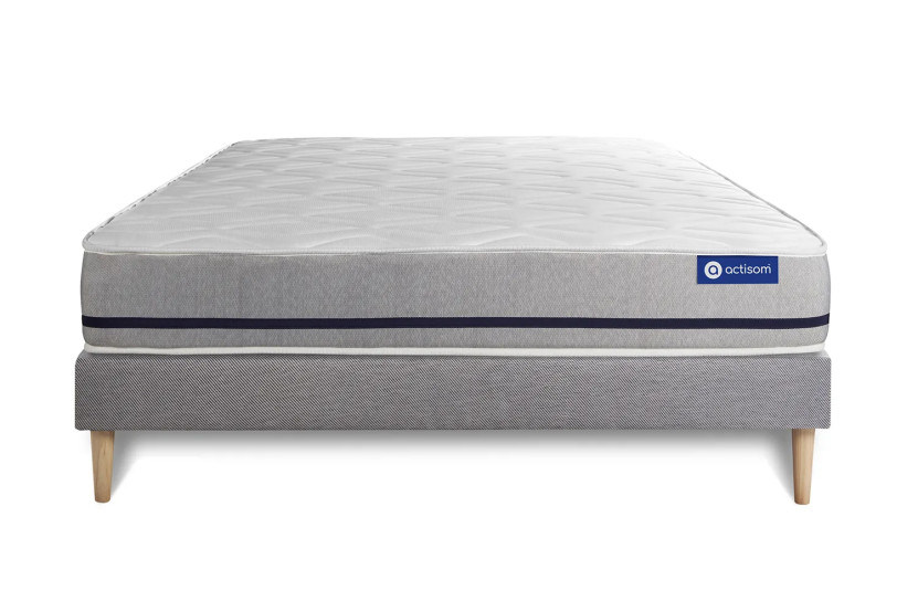 Ensemble Matelas Sommier 140x190 cm - Sommier Gris (en kit) - Actiflex Soft