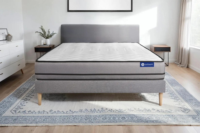 Ensemble Matelas Sommier 80x200 cm - Sommier Gris (en kit) - Actiflex Night