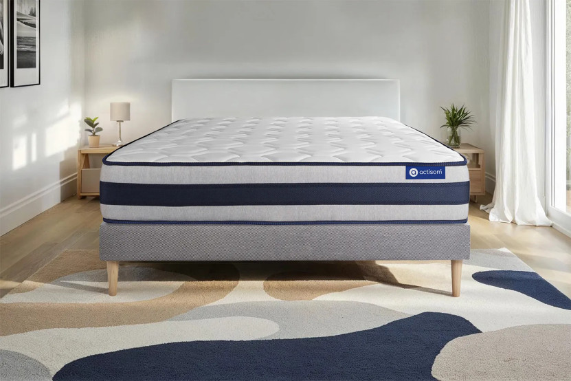 Ensemble Matelas Sommier 90x190 cm - Sommier Gris (en kit) - Actilatex Ergo