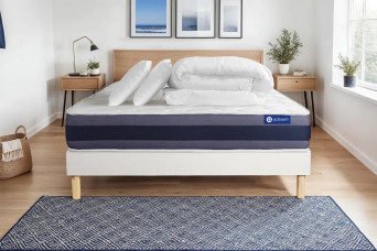 Pack lit complet 140x200 cm - Matelas + Sommier Blanc (en kit) + 2 oreillers + Couette - Actiflex Morpho
