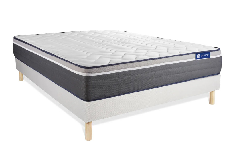 Ensemble Matelas Sommier 130x200 cm - Sommier Blanc (en kit) - ActiMemo Plus