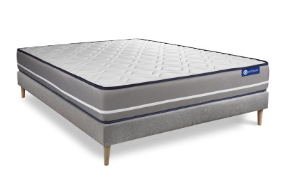 Ensemble Matelas Sommier 150x200 cm - Sommier Gris (en kit) - Actimemo Pur