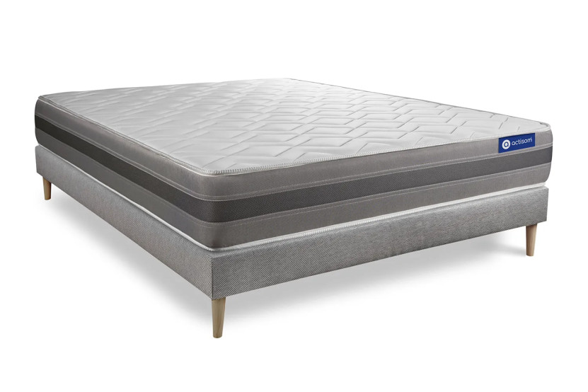 Ensemble Matelas Sommier 140x190 cm - Sommier Gris (en kit) - Actiflex Relax
