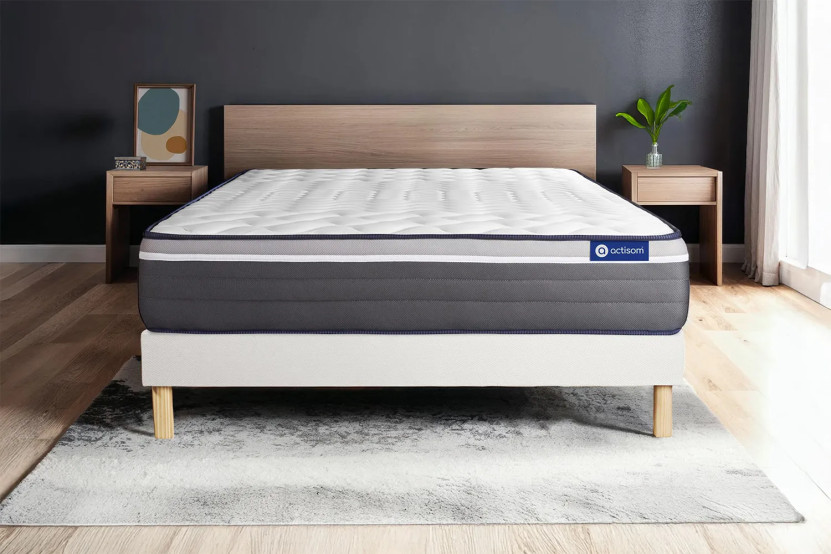 Ensemble Matelas Sommier 130x210 cm - Sommier Blanc (en kit) - ActiMemo Plus