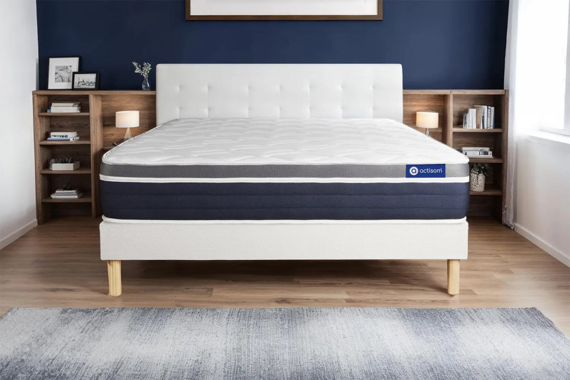 Ensemble Matelas Sommier 160x210 cm - Sommier Blanc (en kit) - Actiflex Confort