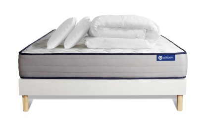 Pack lit complet 160x200 cm - Matelas + Sommier Blanc (en kit) + 2 oreillers + Couette - Actilatex Form