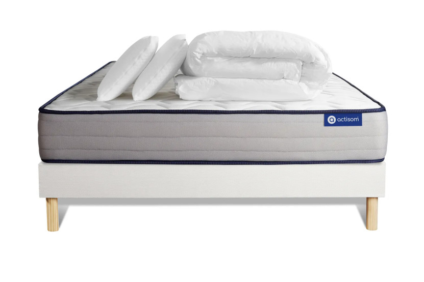 Pack lit complet 160x200 cm - Matelas + Sommier Blanc (en kit) + 2 oreillers + Couette - Actilatex Form