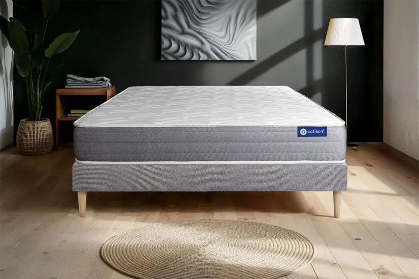 Ensemble Matelas Sommier 120x220 cm - Sommier Gris (en kit) - Actimemo Dream