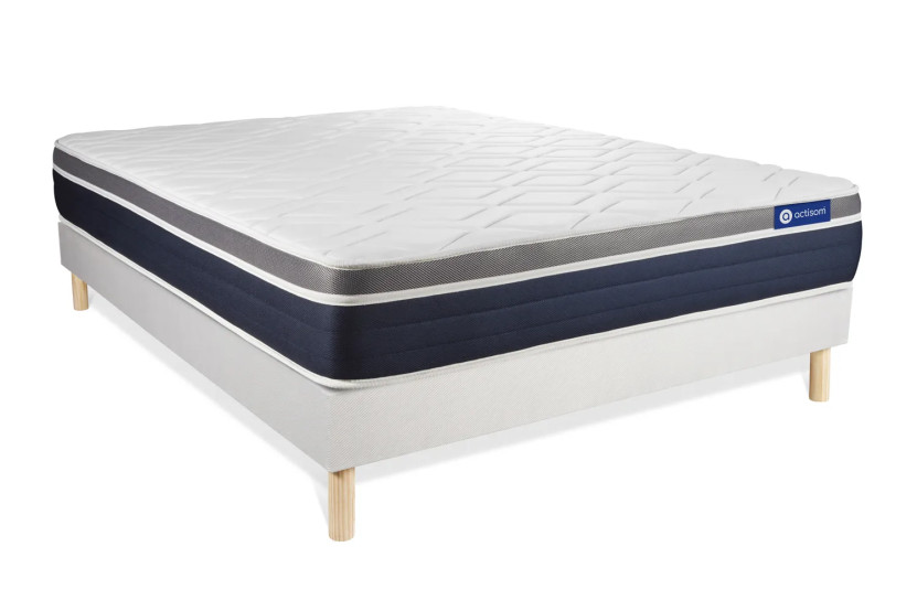 Ensemble Matelas Sommier 120x195 cm - Sommier Blanc (en kit) - Actimemo Confort