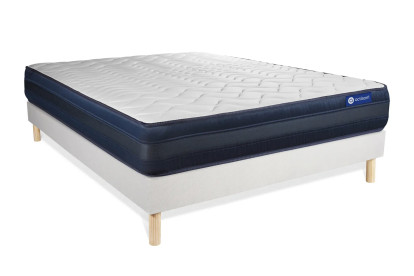 Ensemble Matelas Sommier 150x190 cm - Sommier Blanc (en kit) - Actilatex Tech