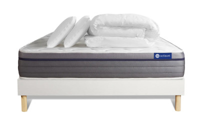 Pack lit complet 180x200 cm - Matelas + Sommier Blanc (en kit) + 2 oreillers + Couette - ActiMemo Zen