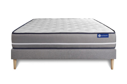 Ensemble Matelas Sommier 130x220 cm - Sommier Gris (en kit) - Actimemo Pur
