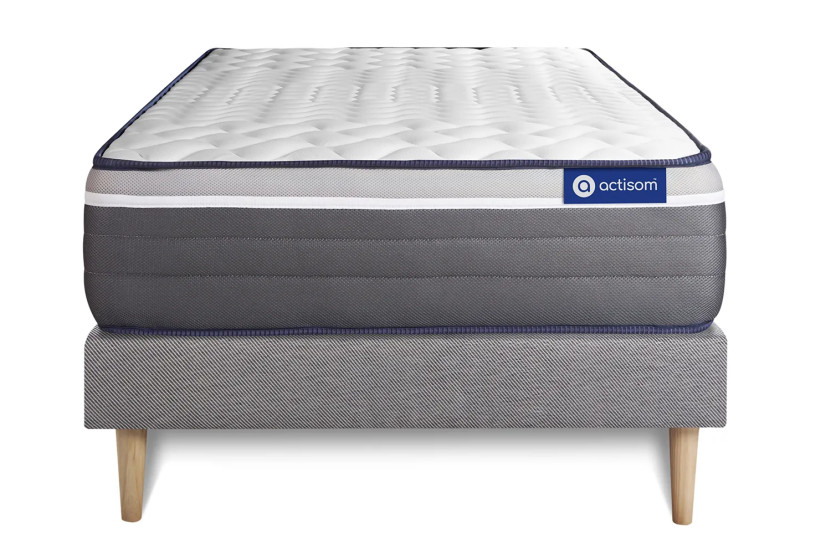 Ensemble Matelas Sommier 90x190 cm - Sommier Gris (en kit) - Actilatex Plus
