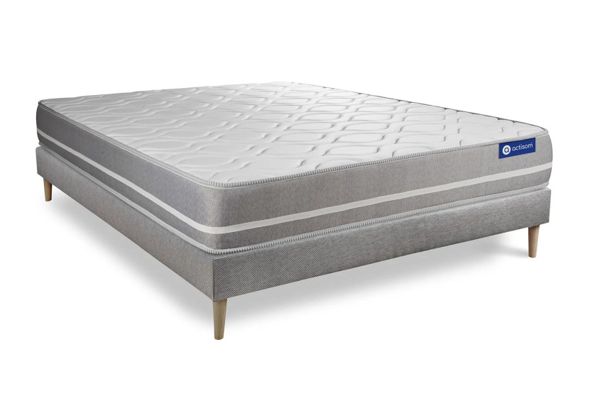 Ensemble Matelas Sommier 180x200 cm - Sommier Gris (en kit) - Actimemo Touch