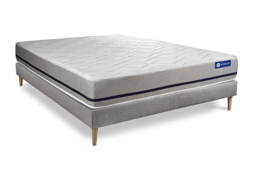 Ensemble Matelas Sommier 120x195 cm - Sommier Gris (en kit) - Actilatex Soft