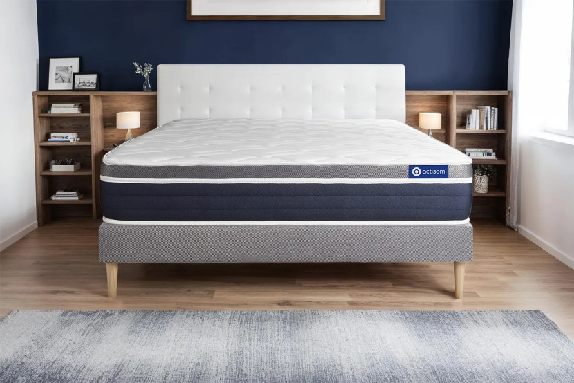 Ensemble Matelas Sommier 120x220 cm - Sommier Gris (en kit) - Actiflex Confort