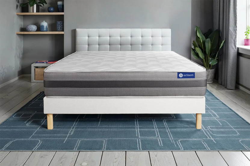 Ensemble Matelas Sommier 120x195 cm - Sommier Blanc (en kit) - Actilatex Relax