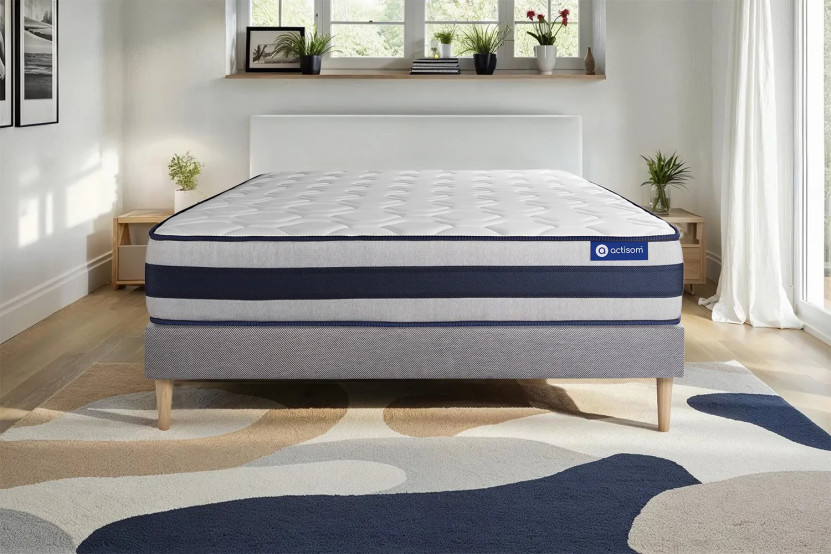 Ensemble Matelas Sommier 160x210 cm - Sommier Gris (en kit) - Actiflex Ergo