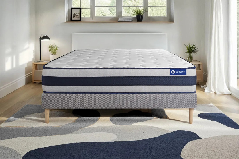 Ensemble Matelas Sommier 120x195 cm - Sommier Gris (en kit) - Actimemo Ergo