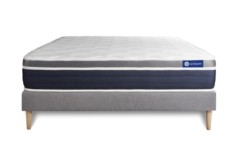 Ensemble Matelas Sommier 140x210 cm - Sommier Gris (en kit) - Actilatex Confort
