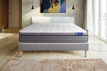 Ensemble Matelas Sommier 130x220 cm - Sommier Gris (en kit) - ActiMemo Zen