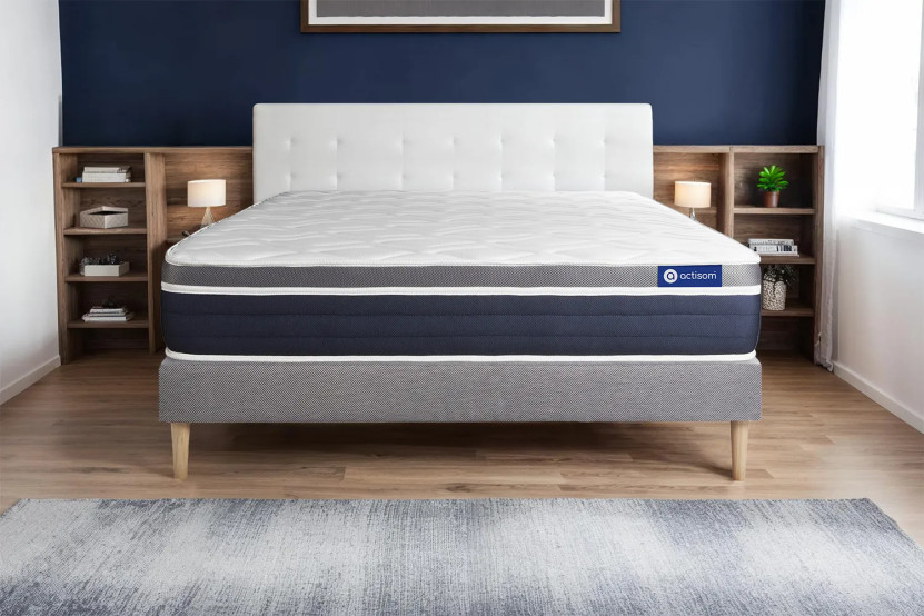 Ensemble Matelas Sommier 140x200 cm - Sommier Gris (en kit) - Actimemo Confort