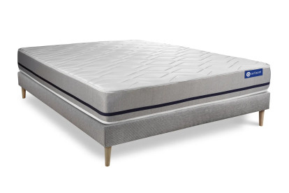 Ensemble Matelas Sommier 130x210 cm - Sommier Gris (en kit) - Actiflex Soft