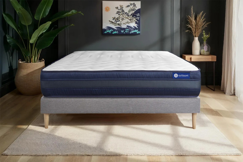 Ensemble Matelas Sommier 160x210 cm - Sommier Gris (en kit) - Actilatex Tech