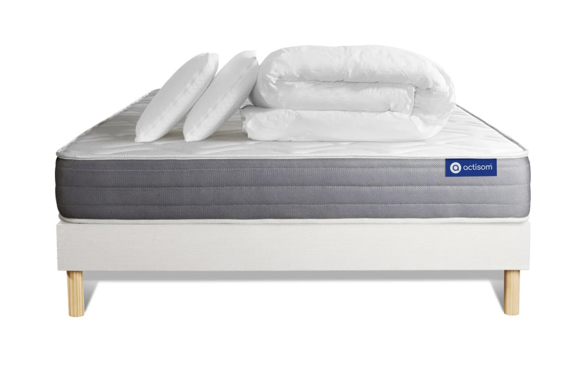 Pack lit complet 140x200 cm - Matelas + Sommier Blanc (en kit) + 2 oreillers + Couette - Actilatex Dream