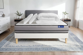 Pack lit complet 160x200 cm - Matelas + Sommier Blanc (en kit) + 2 oreillers + Couette - Actiflex Night