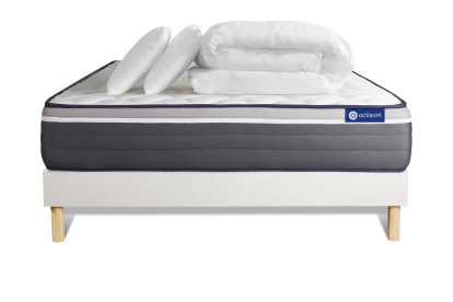 Pack lit complet 180x200 cm - Matelas + Sommier Blanc (en kit) + 2 oreillers + Couette - Actiflex Plus
