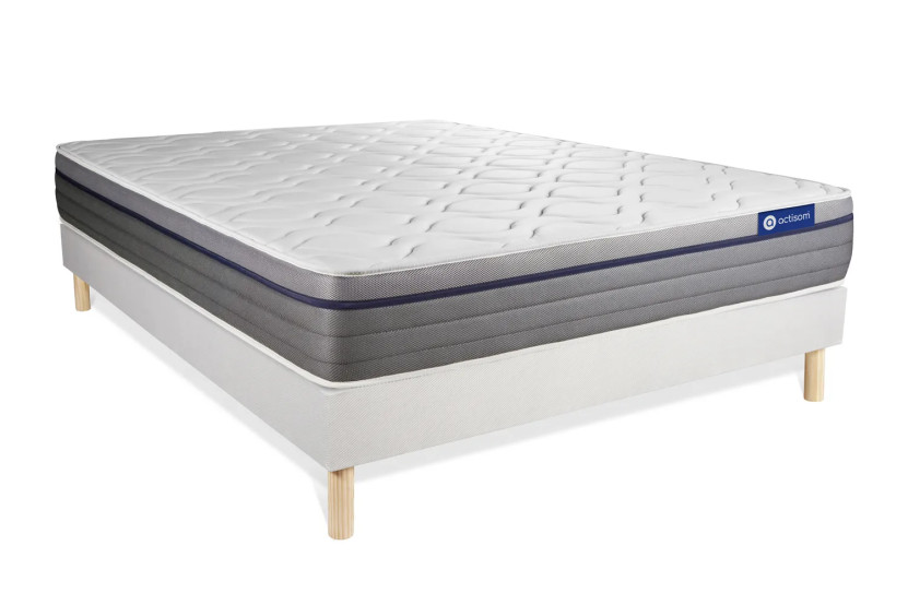 Ensemble Matelas Sommier 130x220 cm - Sommier Blanc (en kit) - ActiMemo Zen