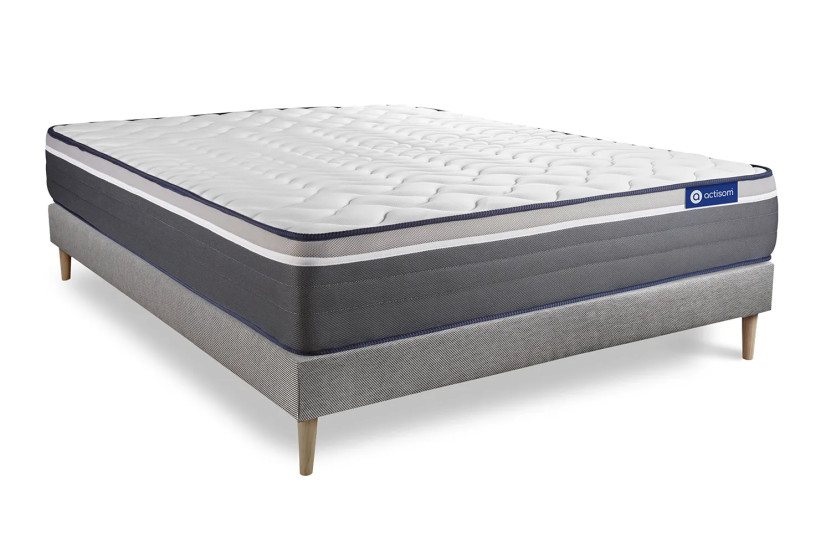 Ensemble Matelas Sommier 120x220 cm - Sommier Gris (en kit) - ActiMemo Plus