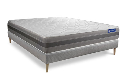 Ensemble Matelas Sommier 130x200 cm - Sommier Gris (en kit) - Actimemo Relax