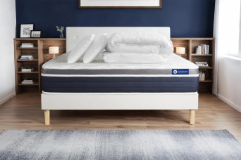 Pack lit complet 200x200 cm - Matelas + Sommier Blanc (en kit) + 2 oreillers + Couette - Actiflex Confort