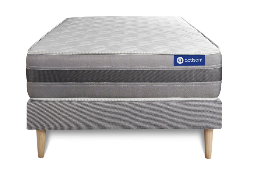 Ensemble Matelas Sommier 80x190 cm - Sommier Gris (en kit) - Actimemo Relax