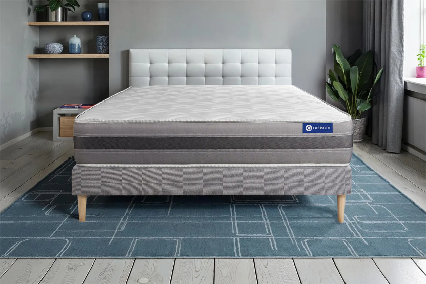 Ensemble Matelas Sommier 120x210 cm - Sommier Gris (en kit) - Actilatex Relax