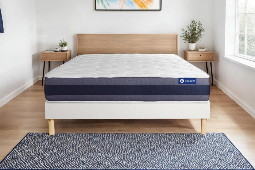 Ensemble Matelas Sommier 160x200 cm - Sommier Blanc (en kit) - Actimemo Morpho