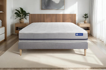 Ensemble Matelas Sommier 180x210 cm - Sommier Gris (en kit) - Actimemo Soft