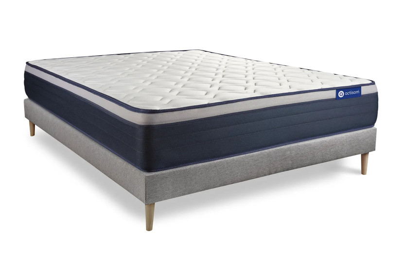 Ensemble Matelas Sommier 160x220 cm - Sommier Gris (en kit) - Actimemo Max