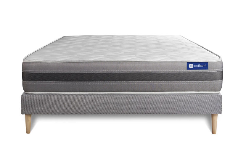 Ensemble Matelas Sommier 120x200 cm - Sommier Gris (en kit) - Actimemo Relax