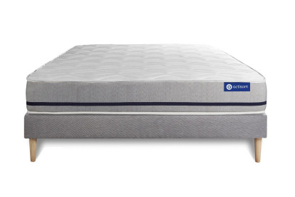 Ensemble Matelas Sommier 130x190 cm - Sommier Gris (en kit) - Actimemo Soft