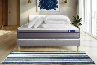 Pack lit complet 200x200 cm - Matelas + Sommier Gris (en kit) + 2 oreillers + Couette - Actiflex Zen