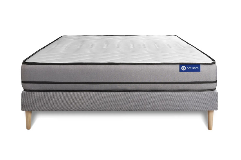 Ensemble Matelas Sommier 120x200 cm - Sommier Gris (en kit) - Actimemo Night
