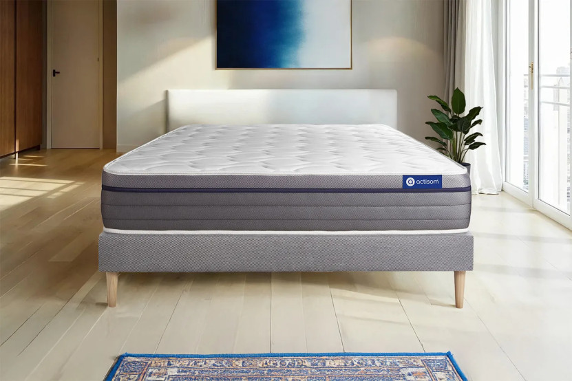 Ensemble Matelas Sommier 90x190 cm - Sommier Gris (en kit) - Actilatex Zen