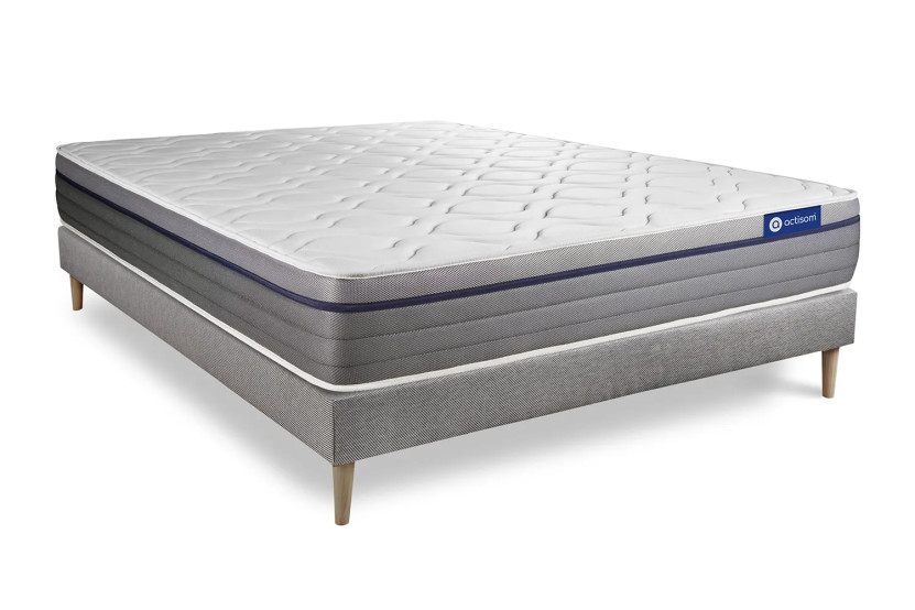 Ensemble Matelas Sommier 160x210 cm - Sommier Gris (en kit) - Actiflex Zen