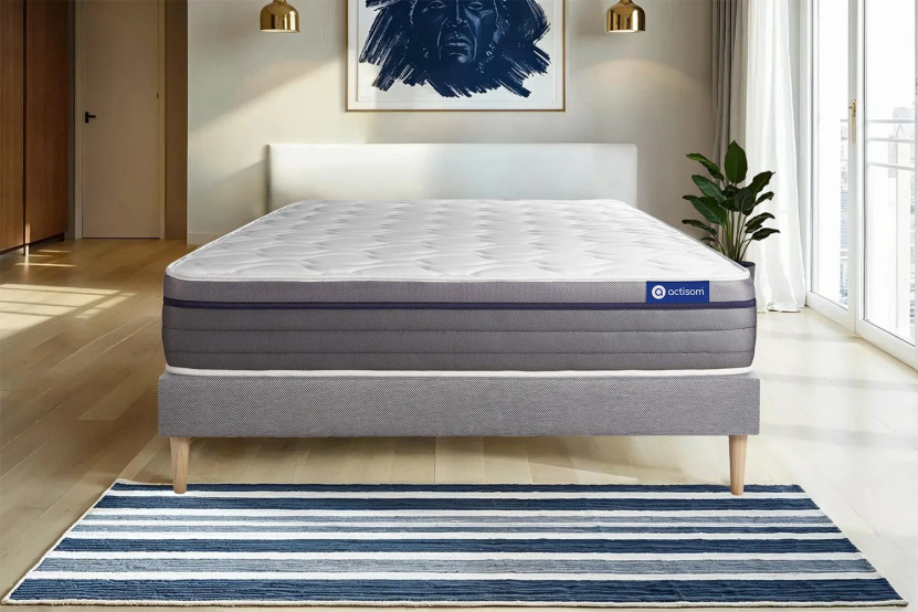 Ensemble Matelas Sommier 160x190 cm - Sommier Gris (en kit) - Actiflex Zen