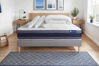 Pack lit complet 140x200 cm - Matelas + Sommier Gris (en kit) + 2 oreillers + Couette - Actiflex Morpho